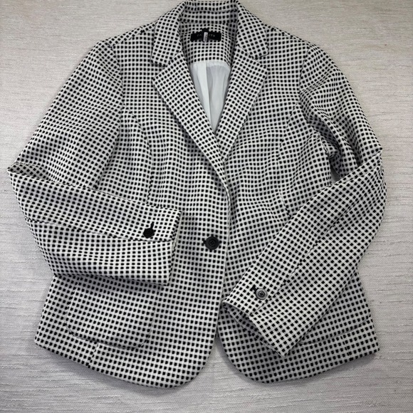 Talbots Jackets & Blazers - Talbots‎ Womens Black Cream Gingham Check Single Button Blazer Jacket Size L